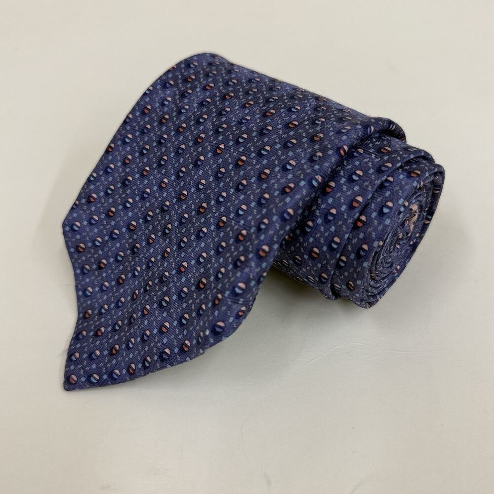 Ermenegildo Zegna Periwinkle Blue Pink Dot Geometric Silk Tie Italy Mens